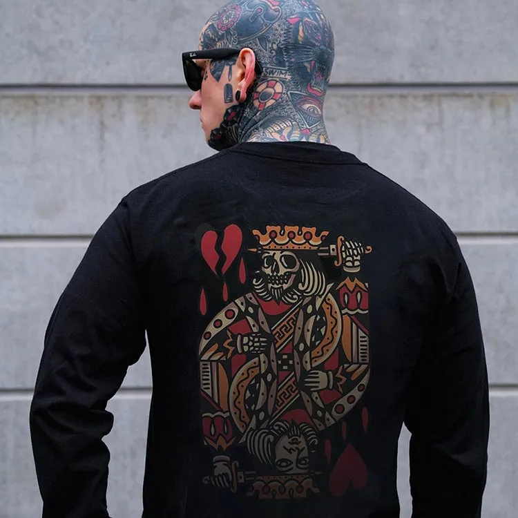 SKELETON POKER KING STREETWEAR CASUAL GRAPHIC WHITE PRINT Sweatshirt