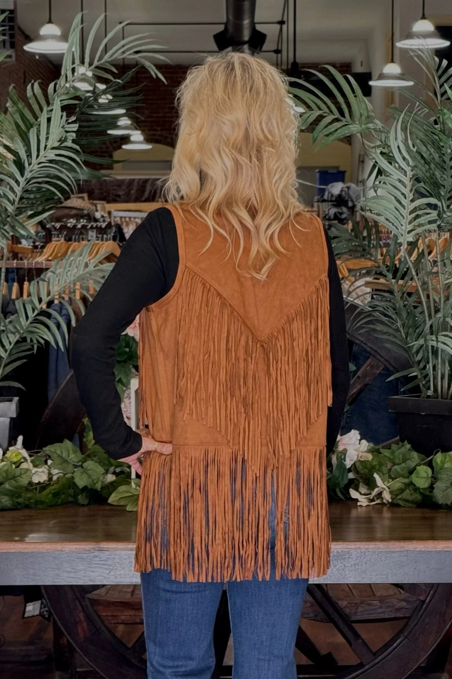 Soft Faux Suede Vest with Fringe by Cripple Creek