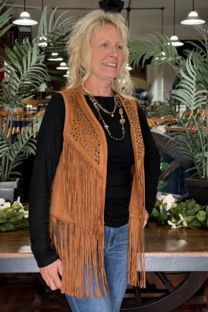Soft Faux Suede Vest with Fringe by Cripple Creek