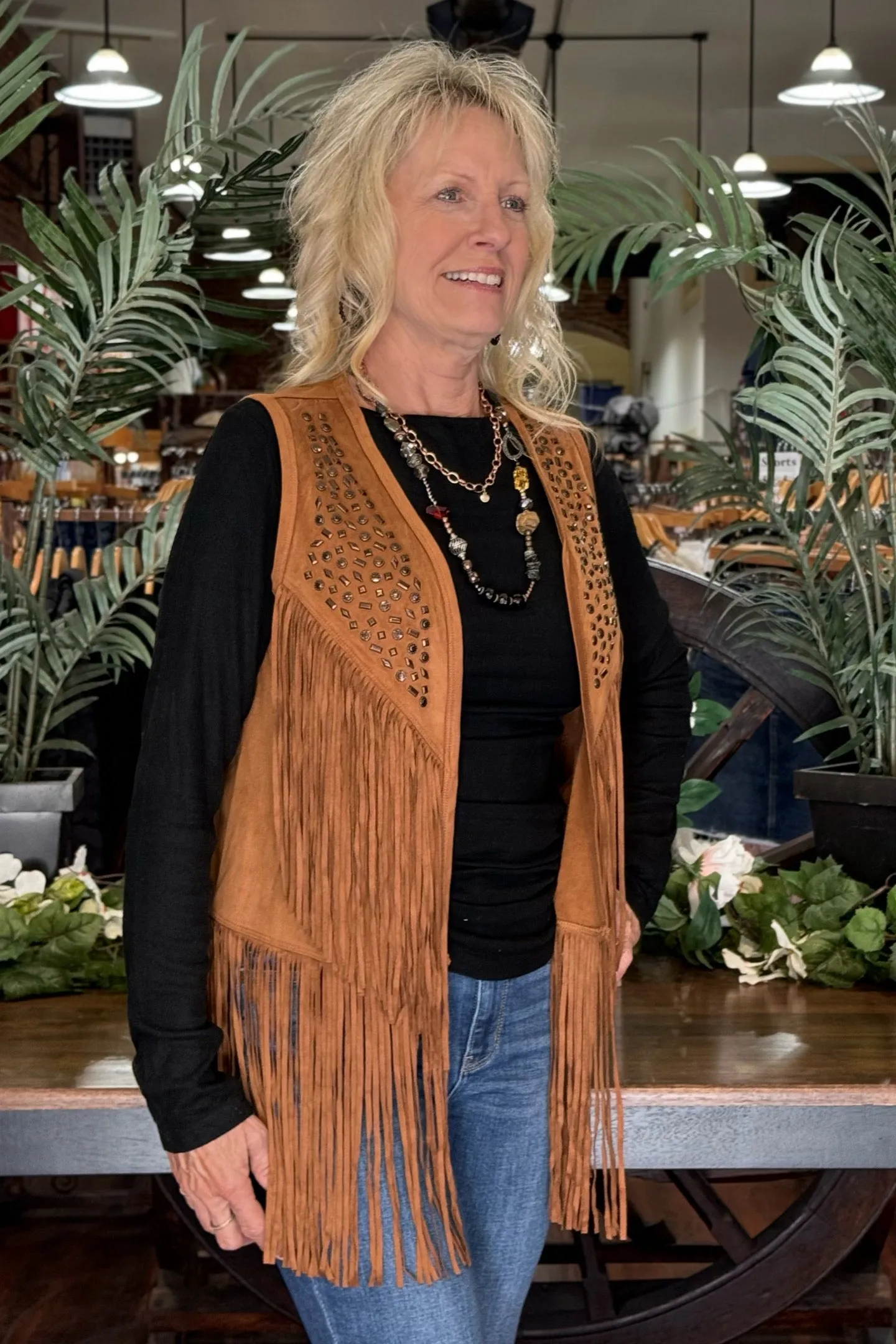 Soft Faux Suede Vest with Fringe by Cripple Creek