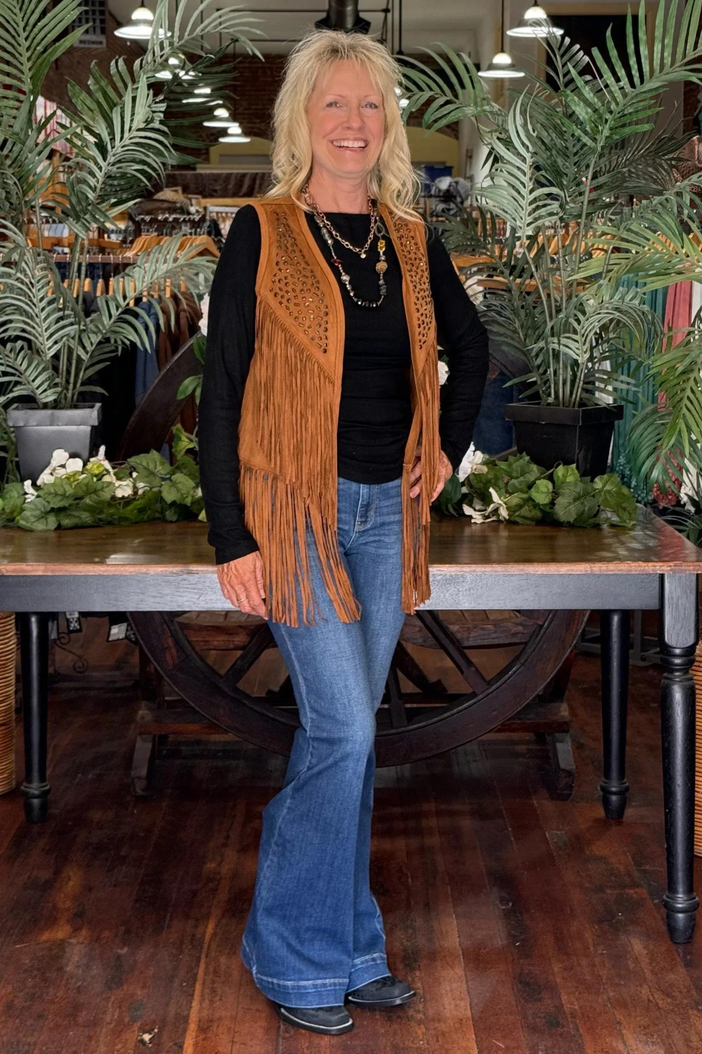 Soft Faux Suede Vest with Fringe by Cripple Creek