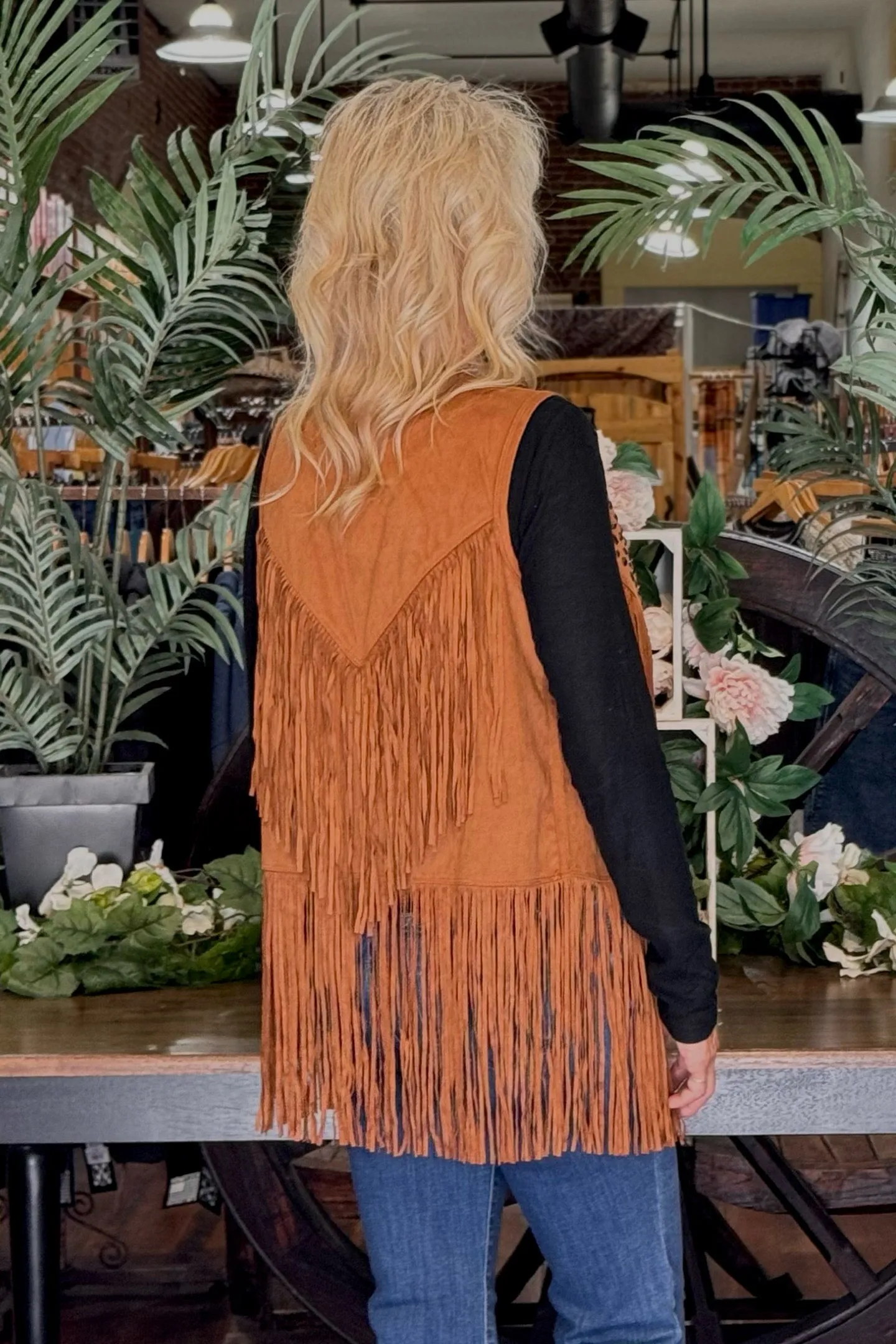 Soft Faux Suede Vest with Fringe by Cripple Creek