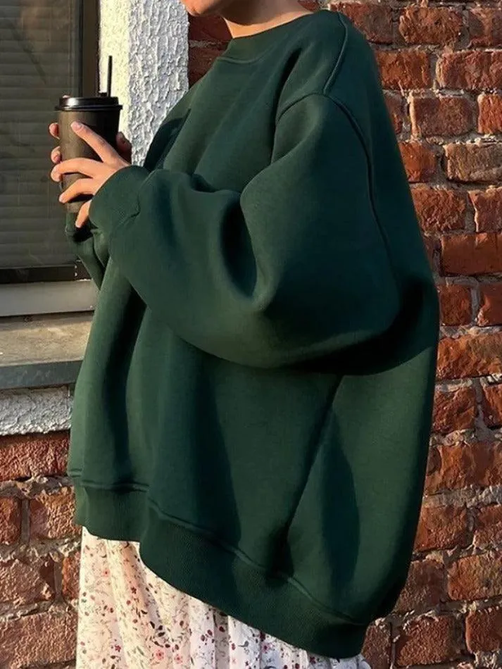 Solid Crew Neck Oversized Sweatshirt