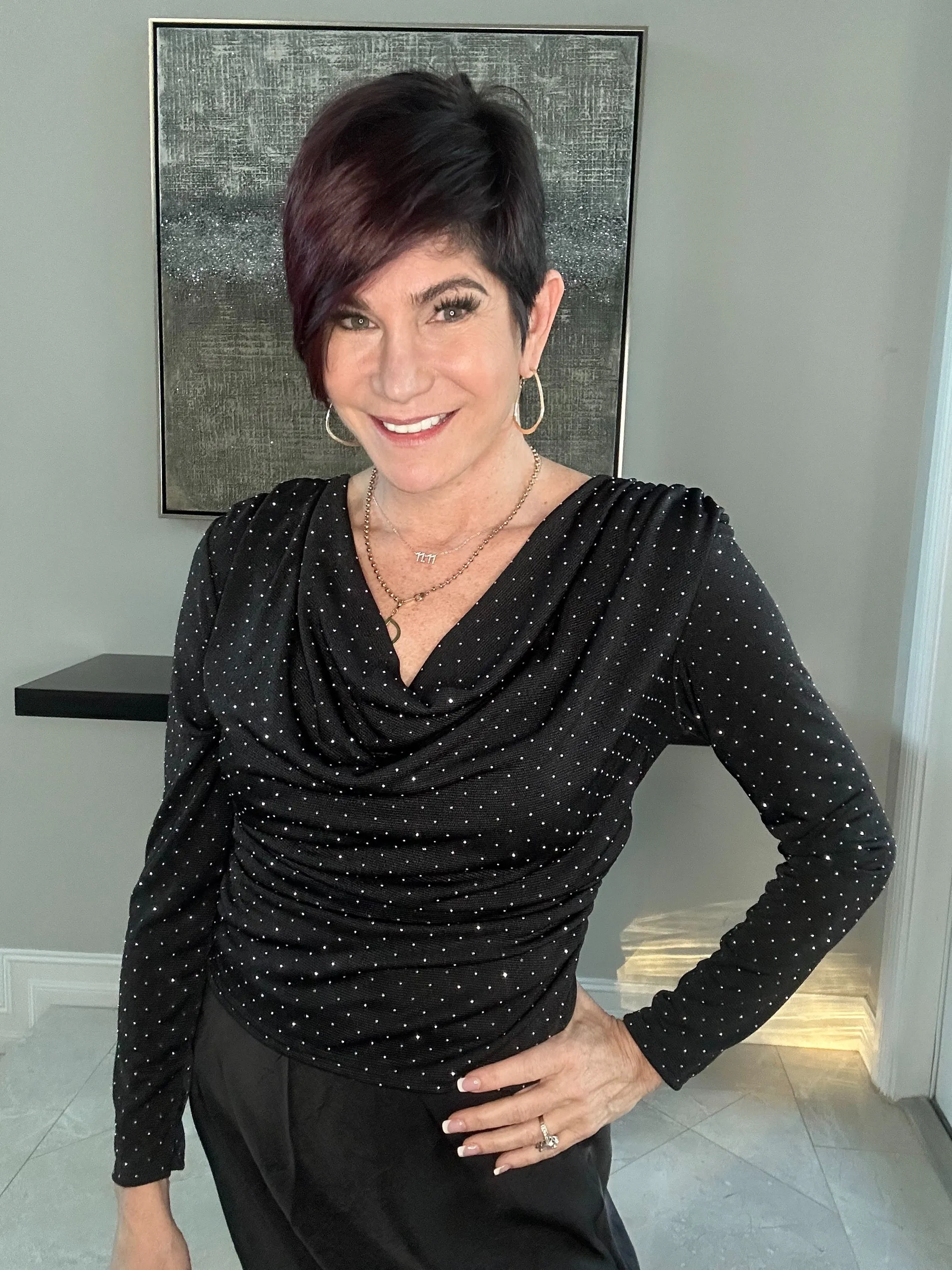 Stone Detail Cowl Neck Blouse
