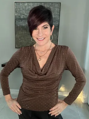 Stone Detail Cowl Neck Blouse
