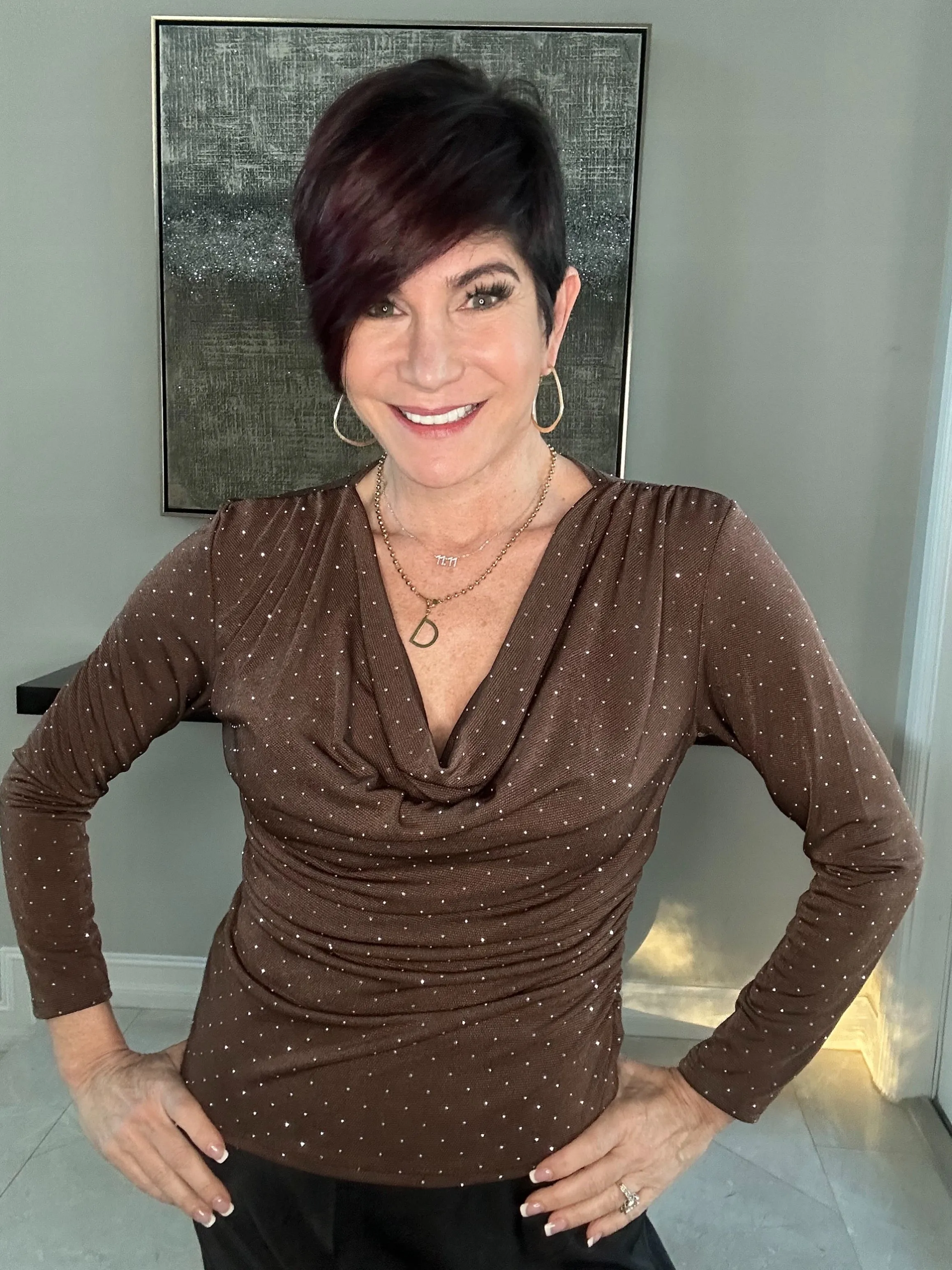 Stone Detail Cowl Neck Blouse