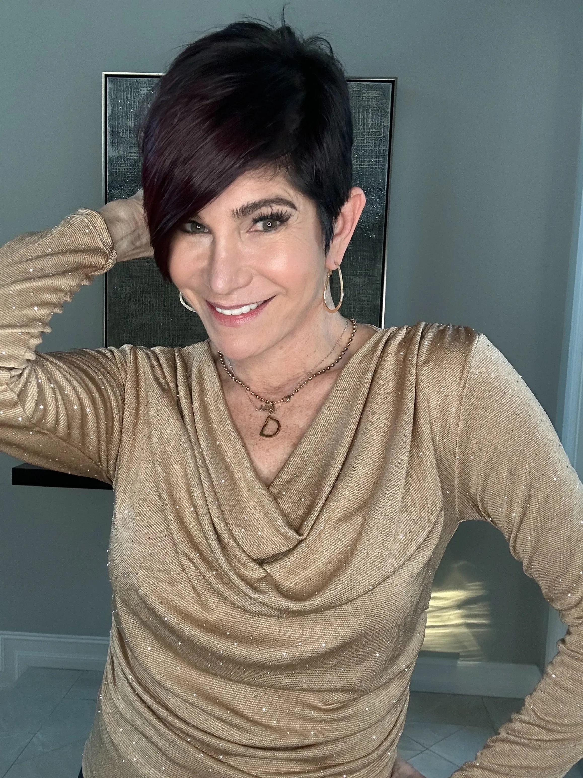 Stone Detail Cowl Neck Blouse
