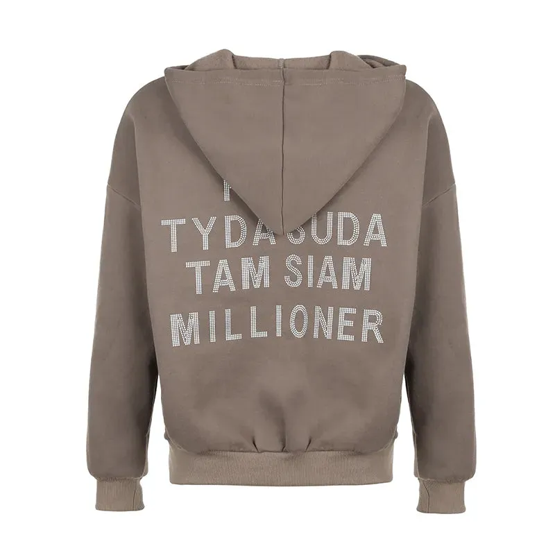 Streetwear Oversized Autumn Hoodies Female Letter Printed Casual Fleece Pullover Fashion Hooded Sweatshirts Clothing