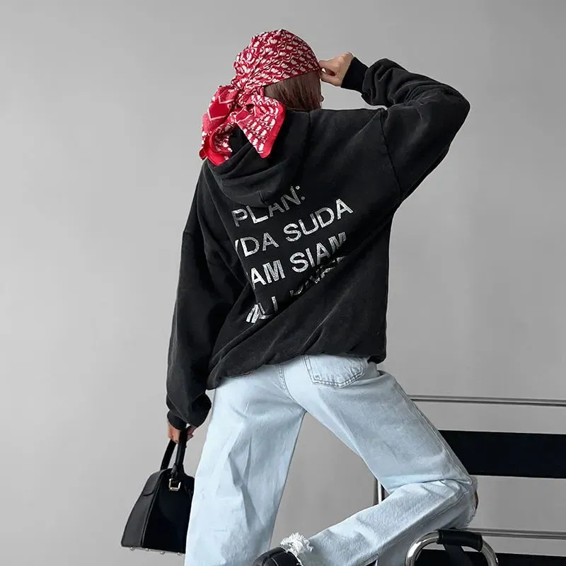 Streetwear Oversized Autumn Hoodies Female Letter Printed Casual Fleece Pullover Fashion Hooded Sweatshirts Clothing