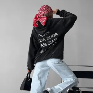 Streetwear Oversized Autumn Hoodies Female Letter Printed Casual Fleece Pullover Fashion Hooded Sweatshirts Clothing