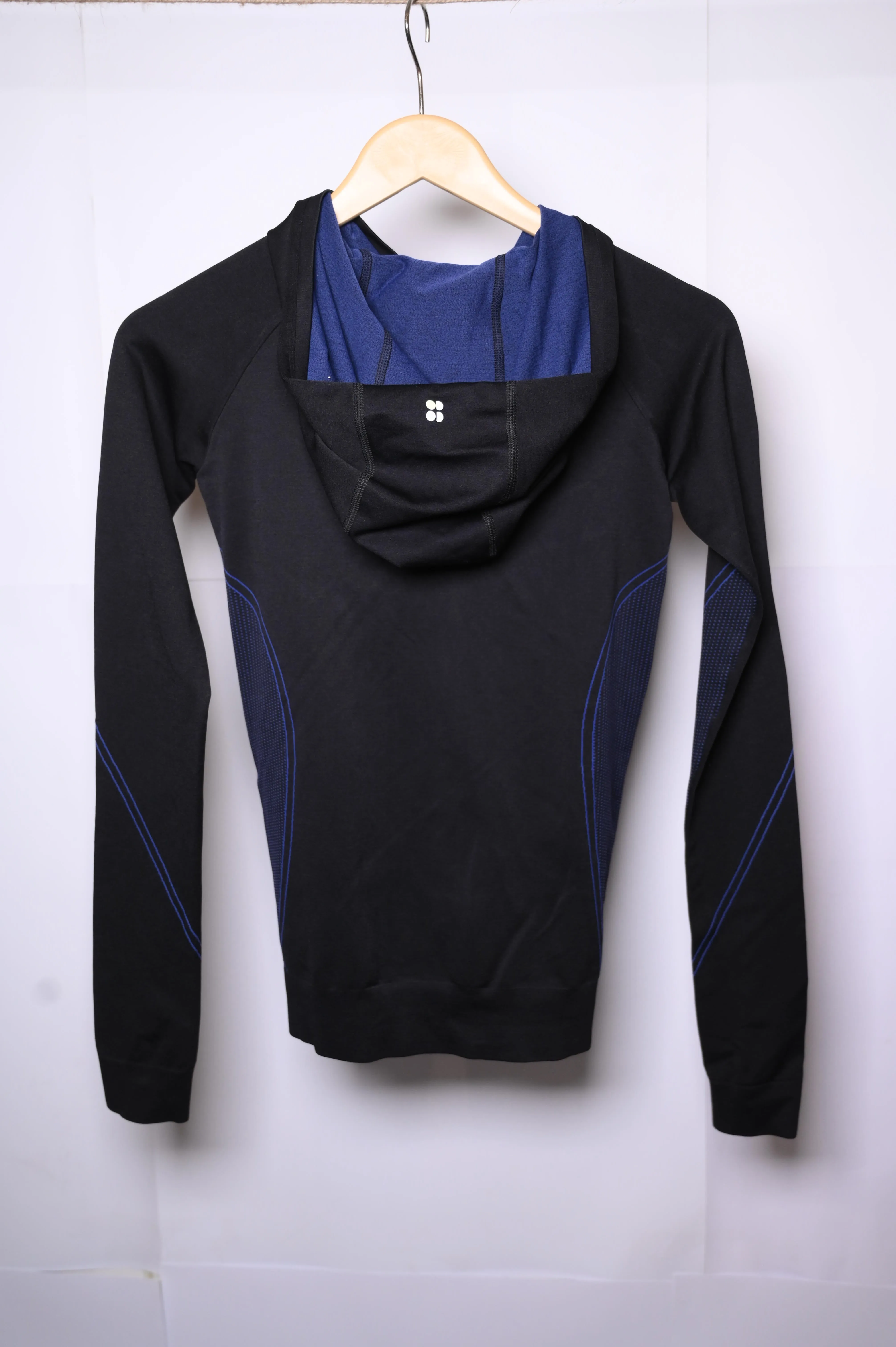 Thriftyfy Black Hoodie with Blue Lines - Small