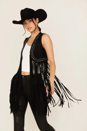 Walnut Studded Fringe Faux Suede Vest