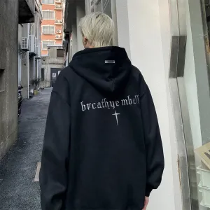 Wiaofellas  -  Men's Solid Embroidery Hoodies Long Sleeves Big Pocket Top Oversized Casual Fashion Outdoor Streetwear Sweatshirt