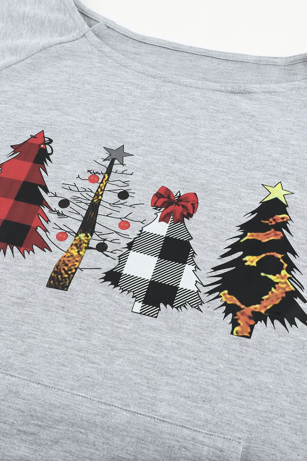 Womens Plaid Christmas Tree Grey Sweatshirt Long Sleeve Tops