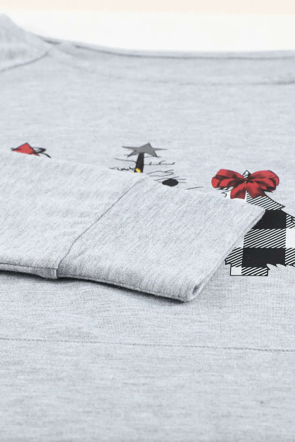 Womens Plaid Christmas Tree Grey Sweatshirt Long Sleeve Tops