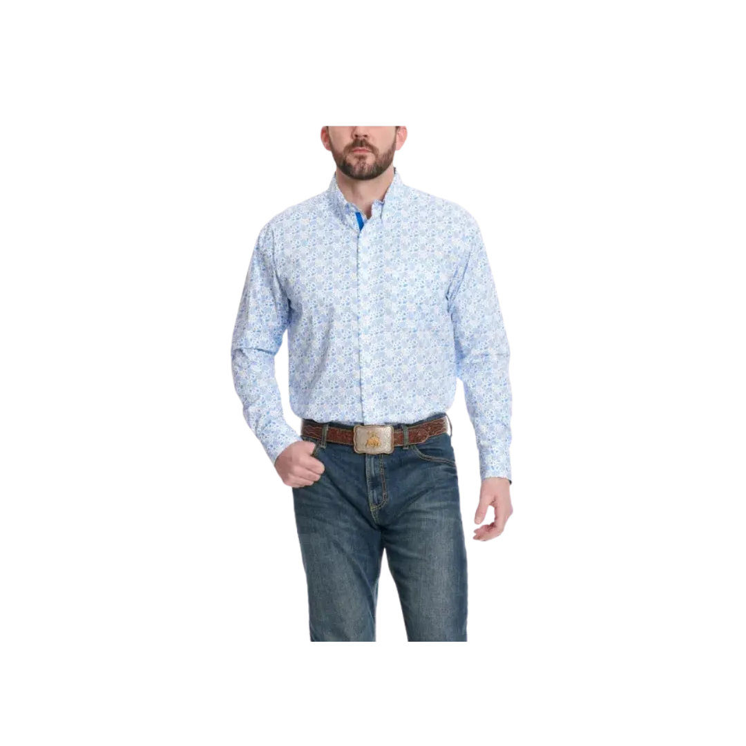 Wrangler Men's George Strait Collection Paisley Print Long Sleeve Western White & Blue Shirt