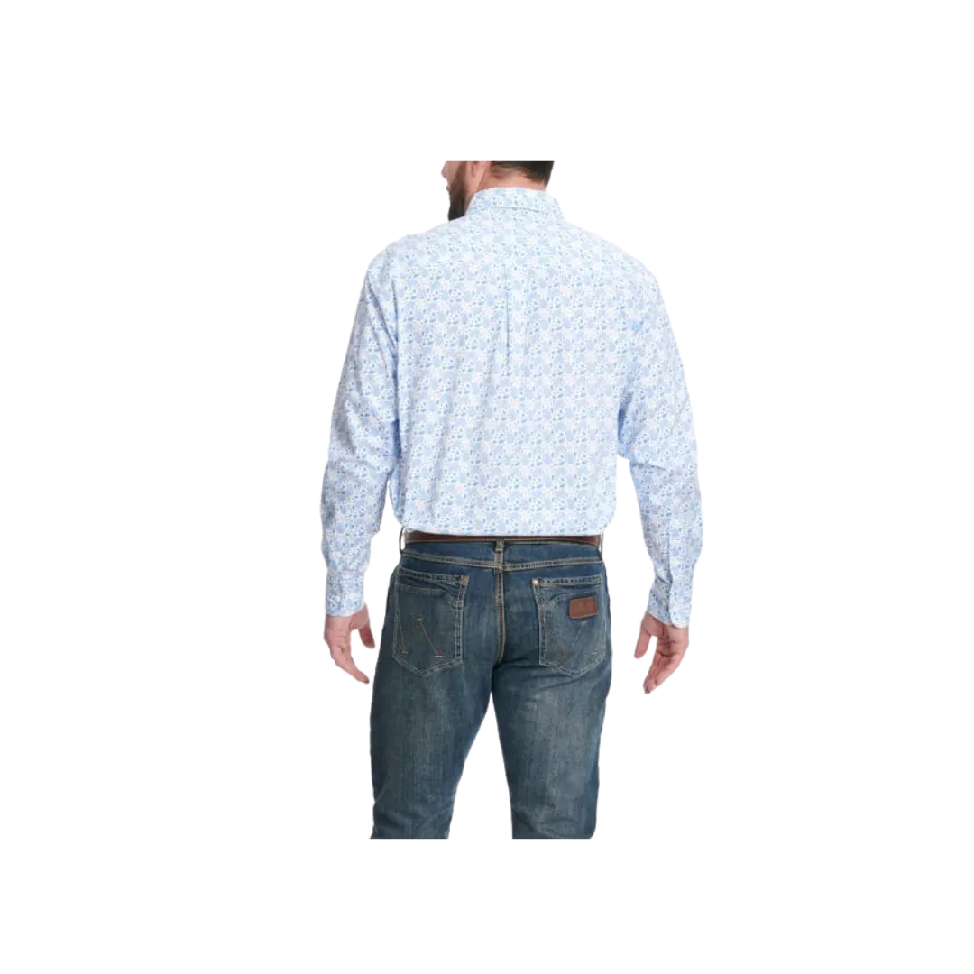 Wrangler Men's George Strait Collection Paisley Print Long Sleeve Western White & Blue Shirt