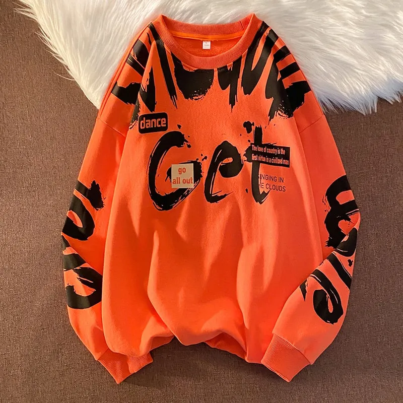 xiangtuibao Punk  Print Hip Hop Streetwear Sweatshirt Men'S Black White Hoodies Spring Autumn Casual Streetwear Clothes