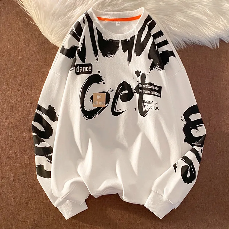 xiangtuibao Punk  Print Hip Hop Streetwear Sweatshirt Men'S Black White Hoodies Spring Autumn Casual Streetwear Clothes