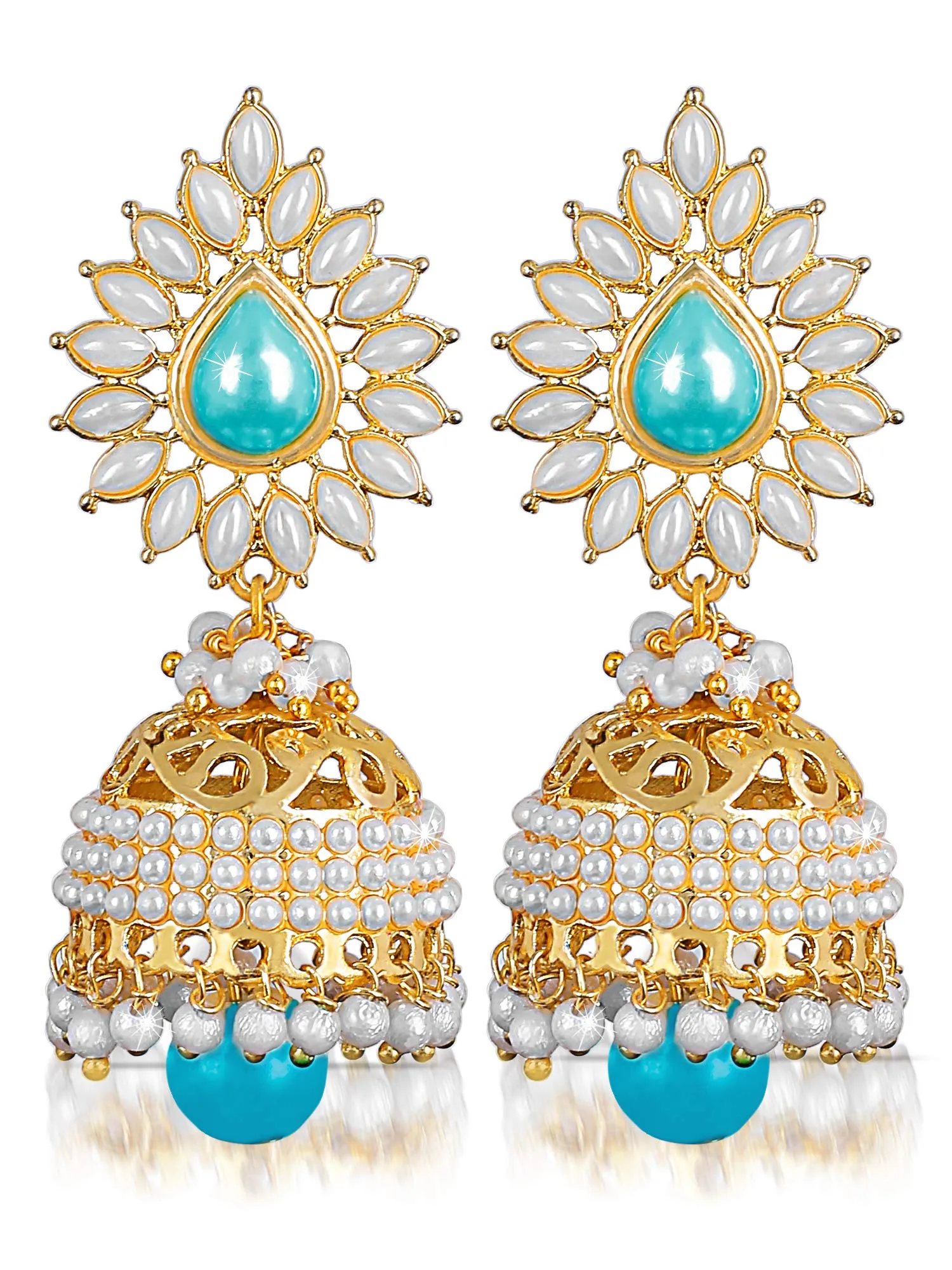 Yellow Chimes Bollywood Celebrity Party Wear Traditional Pearl Moti Jhumka/Jhumki Earrings for Women and Girls (Blue)