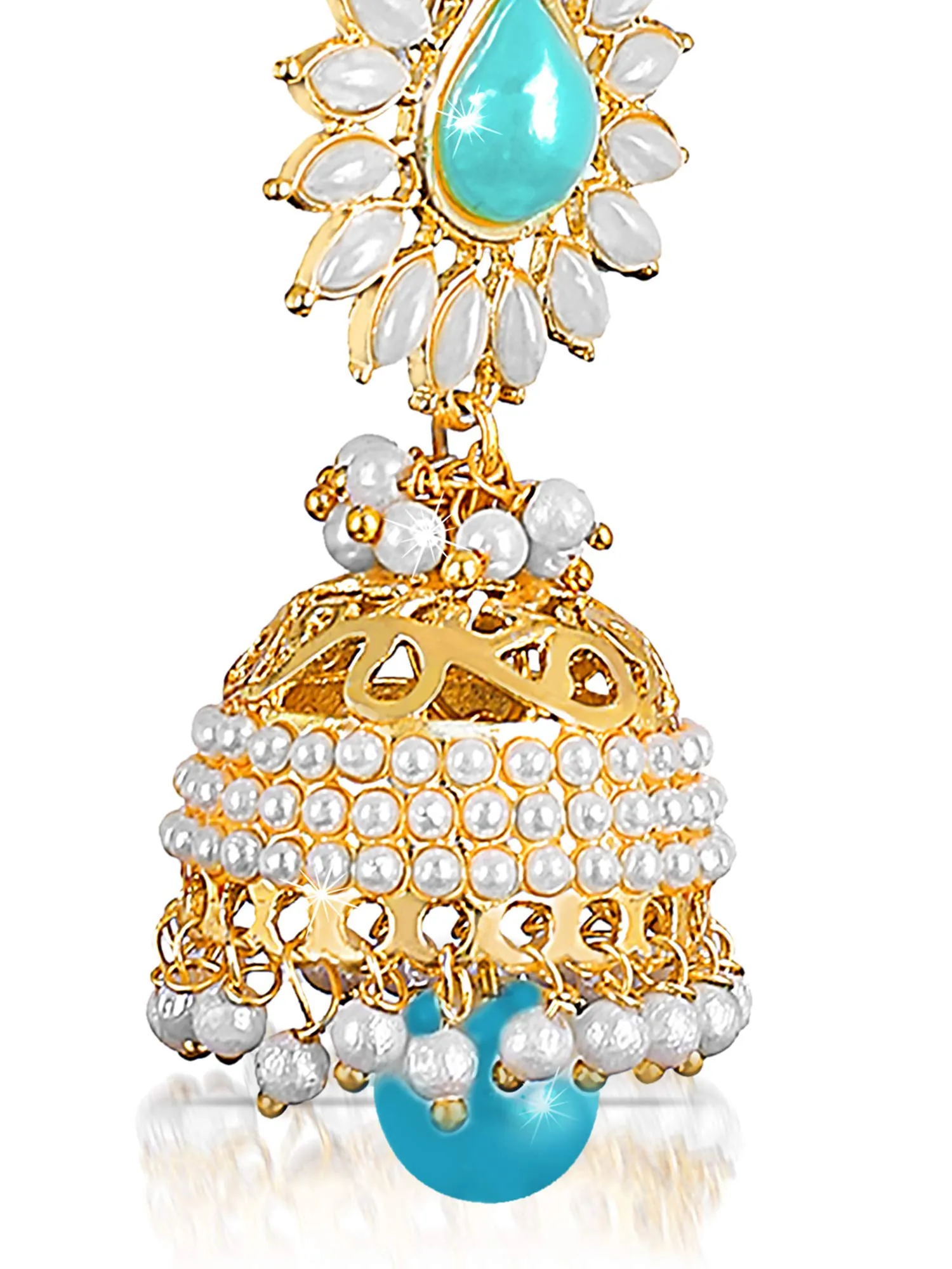 Yellow Chimes Bollywood Celebrity Party Wear Traditional Pearl Moti Jhumka/Jhumki Earrings for Women and Girls (Blue)