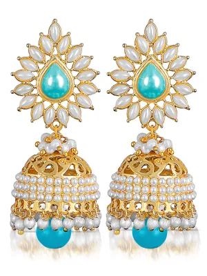 Yellow Chimes Bollywood Celebrity Party Wear Traditional Pearl Moti Jhumka/Jhumki Earrings for Women and Girls (Blue)